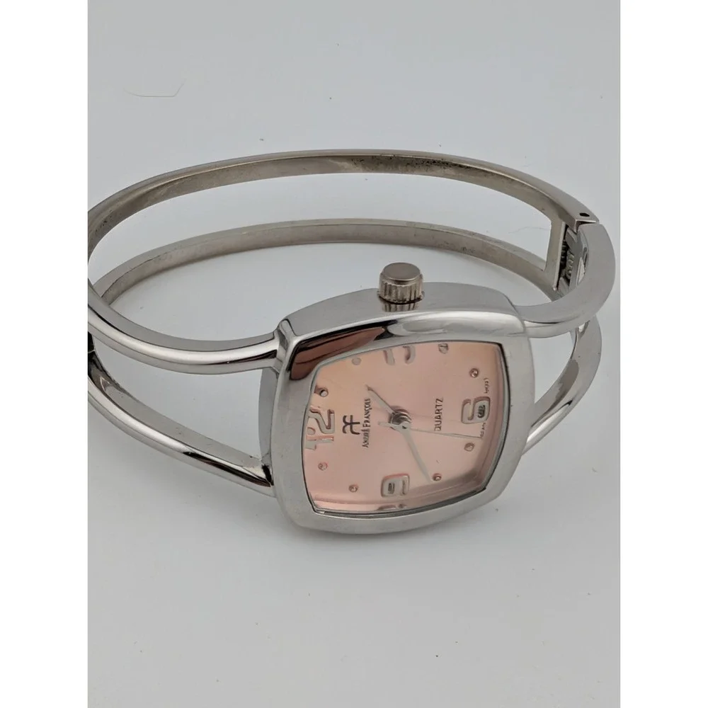 Andre Francois‎ Watch Women 26mm Case Pink Dial Silver Bangle Band- New Battery